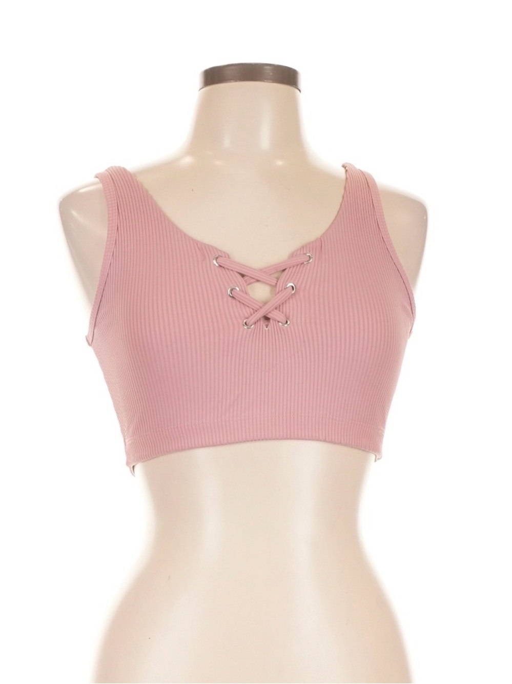 Year of Ours Ribbed Lace-Up Crop Sports Bra in Dusty Pink